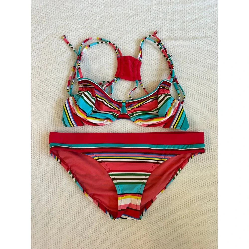 Profile Blush by Gottex Candycane Underwire Striped Bikini Top & Bottom Sz. M - Picture 2 of 10